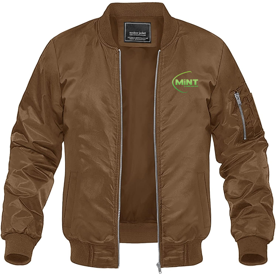 Men's Mint Radio Logo Lightweight Bomber Jacket Windbreaker Softshell Varsity Jacket Coat