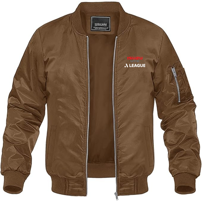 Men's A League Logo Lightweight Bomber Jacket Windbreaker Softshell Varsity Jacket Coat