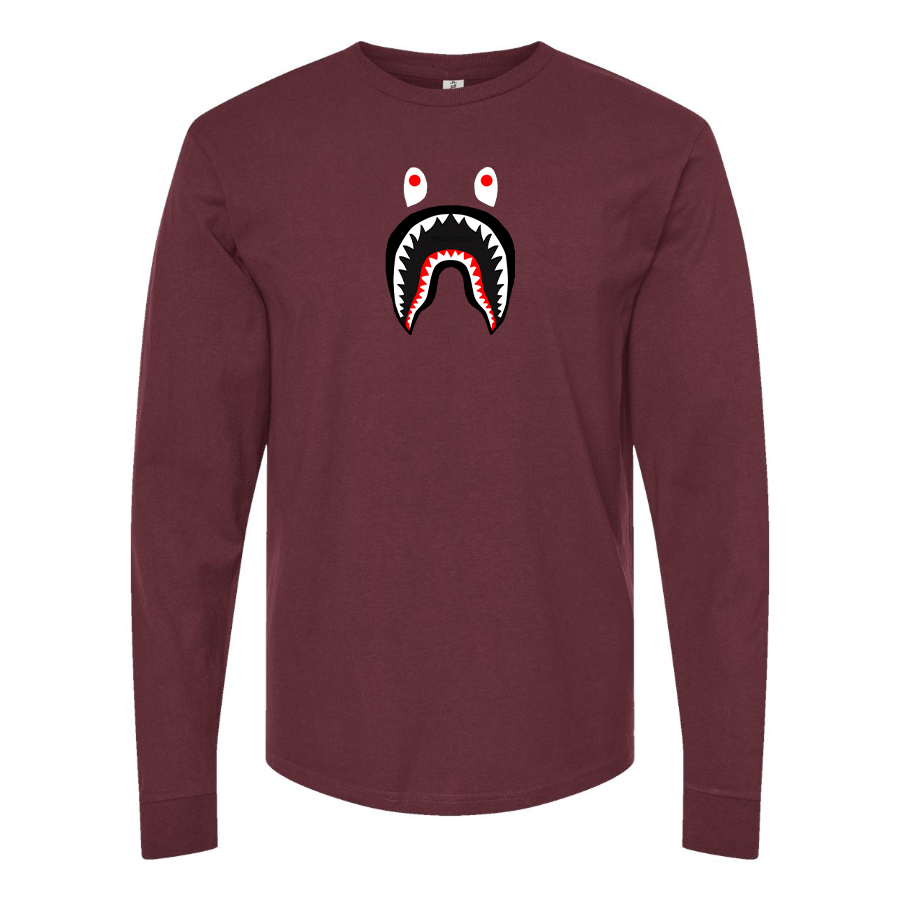 Men's BAPE Shark Logo Cotton Long Sleeve T-Shirt