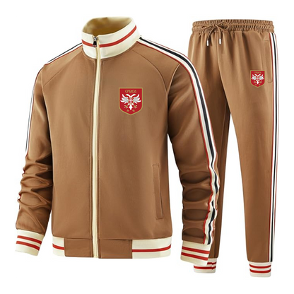 Men's Serbia National Football Soccer Team Logo  Tracksuit with Bold Striped Accents and Zippered Front Athletic Wear