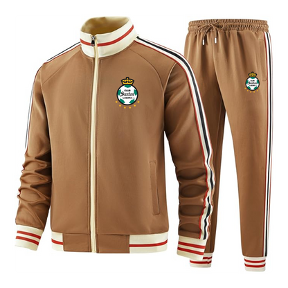 Men's Santos Laguna Soccer  Tracksuit with Bold Striped Accents and Zippered Front Athletic Wear