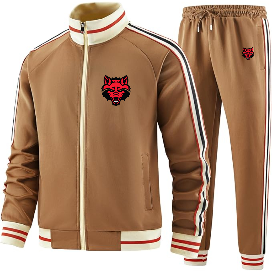 Men's   Arkansas State Red Wolves Two Piece Designer Tracksuit with Bold Striped Accents and Zippered Front Elevated Athletic Wear