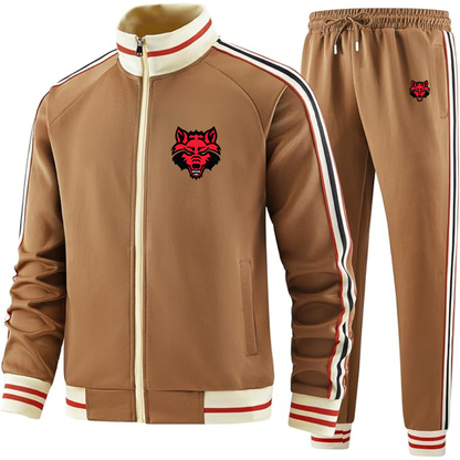 Men's   Arkansas State Red Wolves Two Piece Designer Tracksuit with Bold Striped Accents and Zippered Front Elevated Athletic Wear
