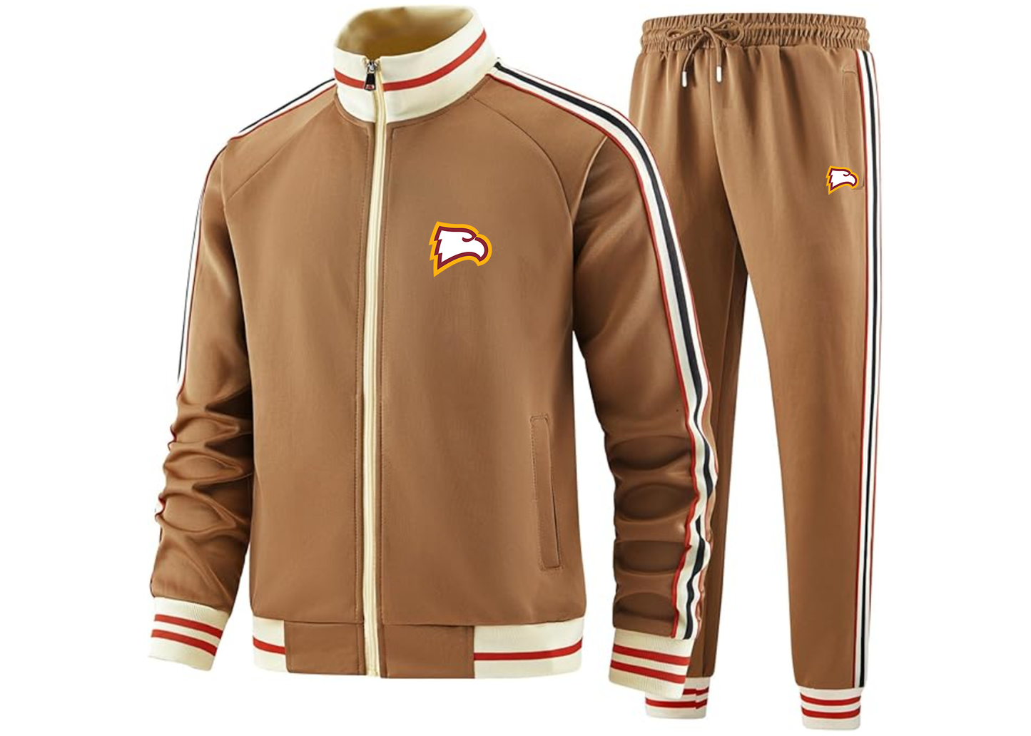Men's Winthrop Eagles Tracksuit with Bold Striped Accents and Zippered Front Athletic Wear