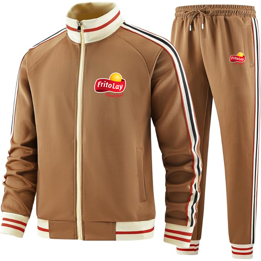 Men's Frito Lay Two Piece Designer Tracksuit with Bold Striped Accents and Zippered Front Elevated Athletic Wear