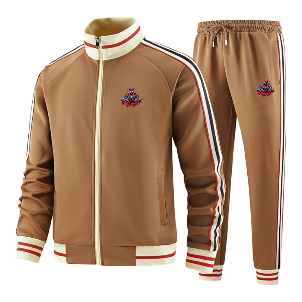 Men's Spider-Man 2025  Tracksuit with Bold Striped Accents and Zippered Front Athletic Wear