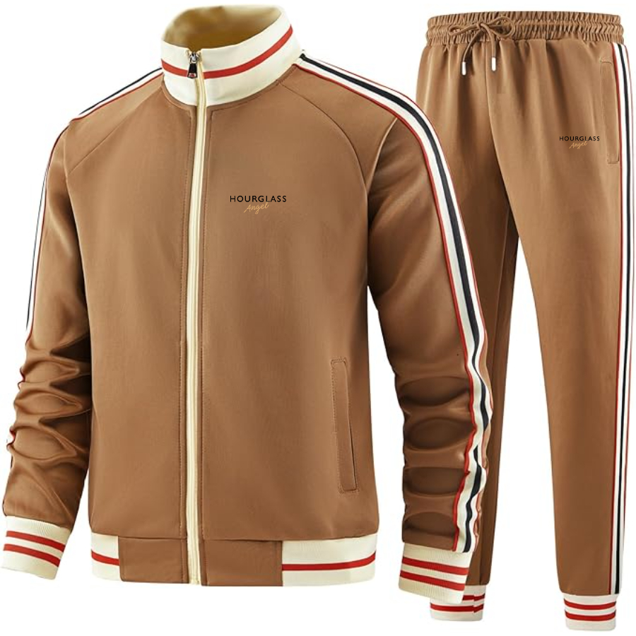 Men's Hourglass Angel  Two Piece Designer Tracksuit with Bold Striped Accents and Zippered Front Elevated Athletic