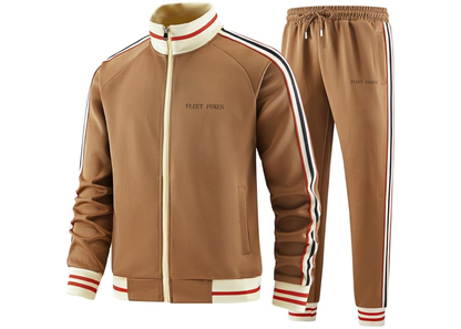Men's Fleet Foxes Logo  Tracksuit with Bold Striped Accents and Zippered Front Athletic Wear