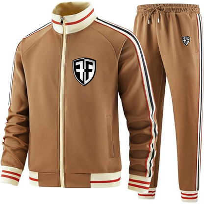 Men's  Foffa Bike  Two Piece Designer Tracksuit with Bold Striped Accents and Zippered Front Elevated Athletic Wear