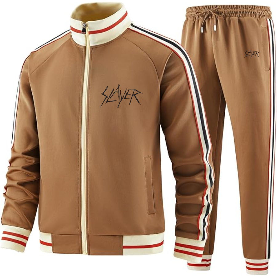 Men's Slayer Carved Two Piece Designer Tracksuit with Bold Striped Accents and Zippered Front Elevated Athletic Wear