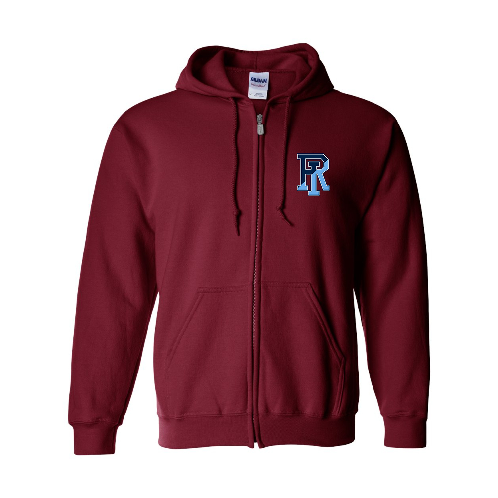 Men's Rhode Island Rams Logo Gildan  Heavy Blend Full Zip Hooded Sweatshirt