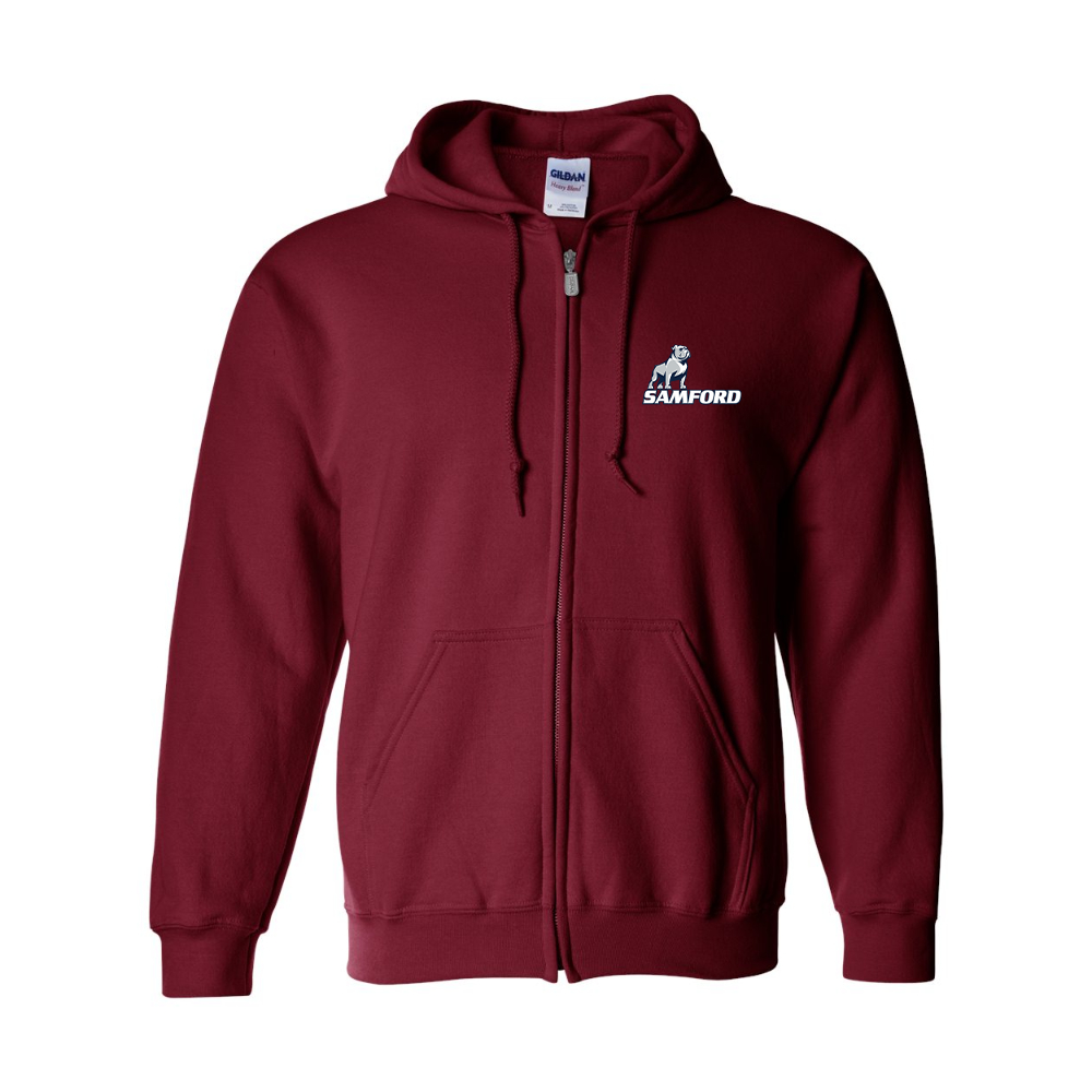 Men's Samford Bulldogs Logo Gildan  Heavy Blend Full Zip Hooded Sweatshirt