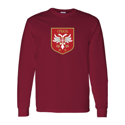 Men's Serbia National Football Soccer Team Logo Gildan Heavy Cotton Long Sleeve T-Shirt