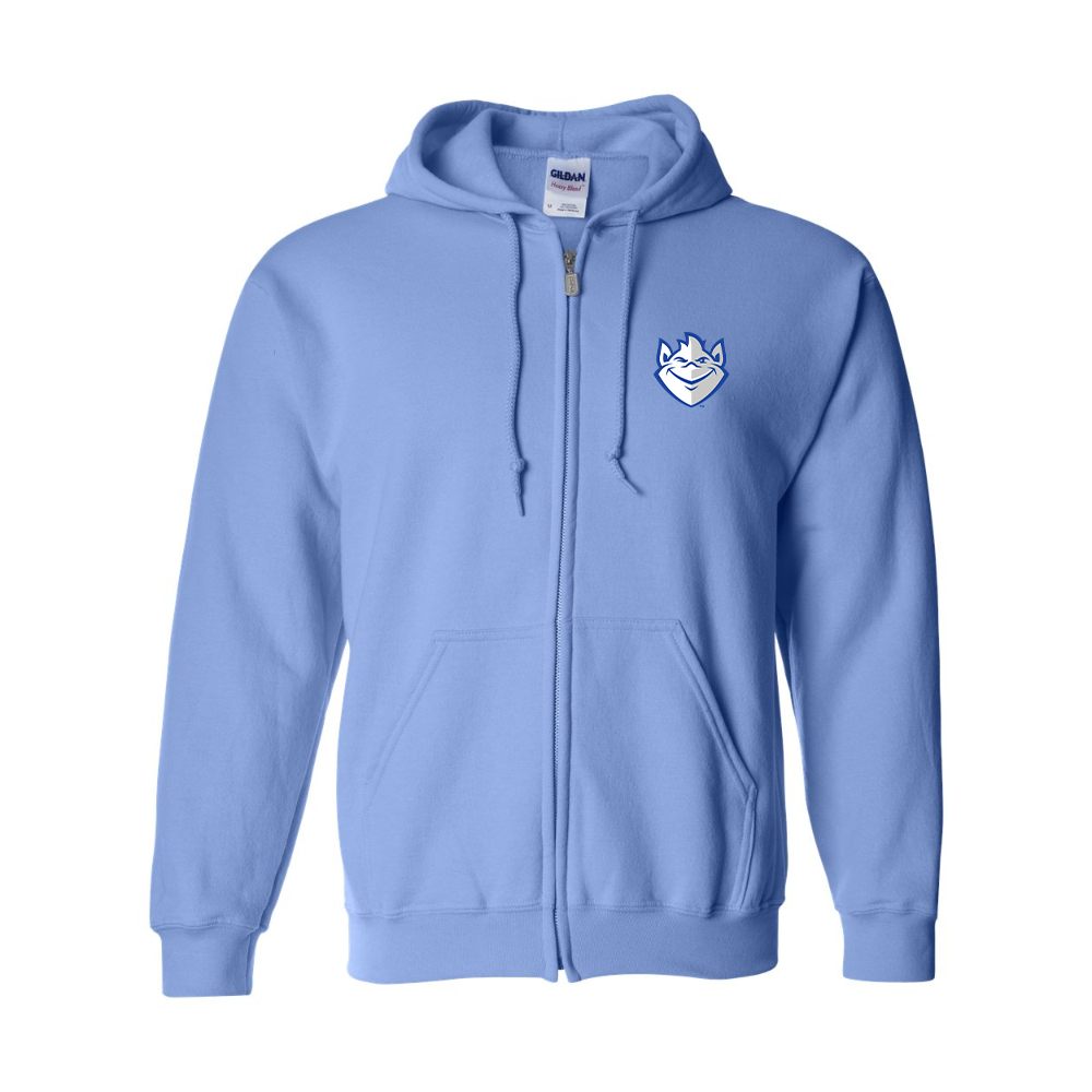 Men's Saint Louis Billikens Logo Gildan  Heavy Blend Full Zip Hooded Sweatshirt