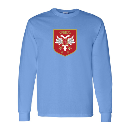 Men's Serbia National Football Soccer Team Logo Gildan Heavy Cotton Long Sleeve T-Shirt