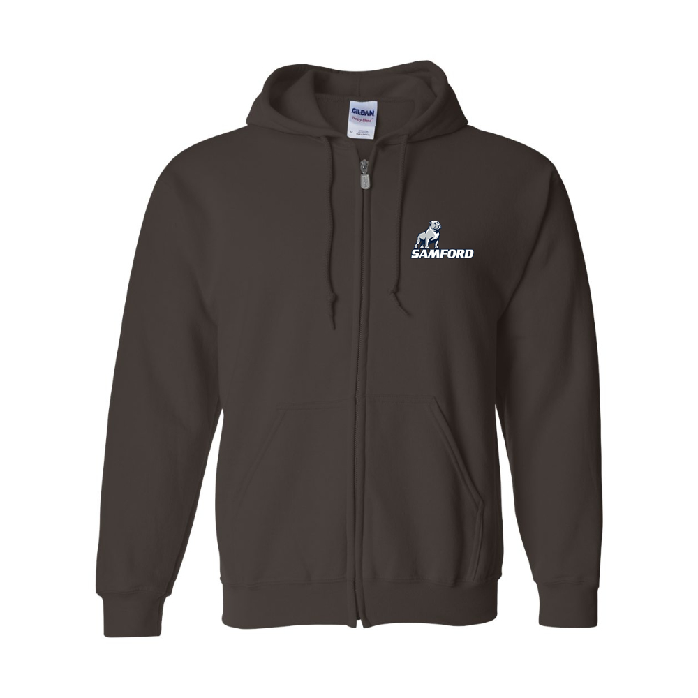 Men's Samford Bulldogs Logo Gildan  Heavy Blend Full Zip Hooded Sweatshirt