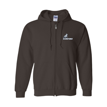 Men's Samford Bulldogs Logo Gildan  Heavy Blend Full Zip Hooded Sweatshirt