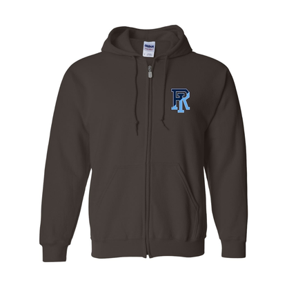 Men's Rhode Island Rams Logo Gildan  Heavy Blend Full Zip Hooded Sweatshirt