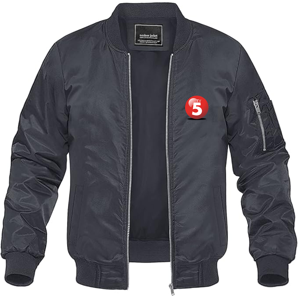 Men's ABC TV5 Logo Lightweight Bomber Jacket Windbreaker Softshell Varsity Jacket Coat