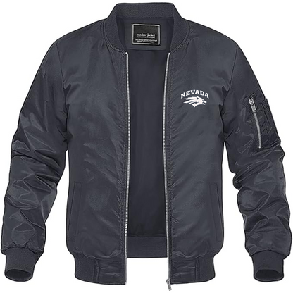 Men's Nevada Wolf Pack Logo Lightweight Bomber Jacket Windbreaker Softshell Varsity Jacket Coat