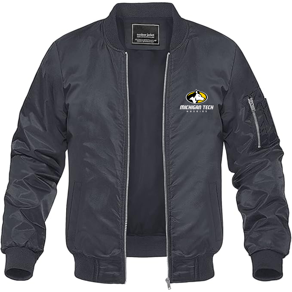 Men's Michigan Tech Huskies Logo Lightweight Bomber Jacket Windbreaker Softshell Varsity Jacket Coat