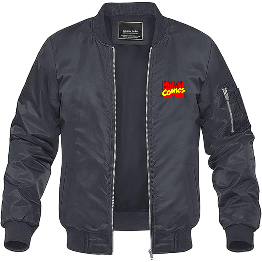 Men's Marvel Comics Logo Lightweight Bomber Jacket Windbreaker Softshell Varsity Jacket Coat