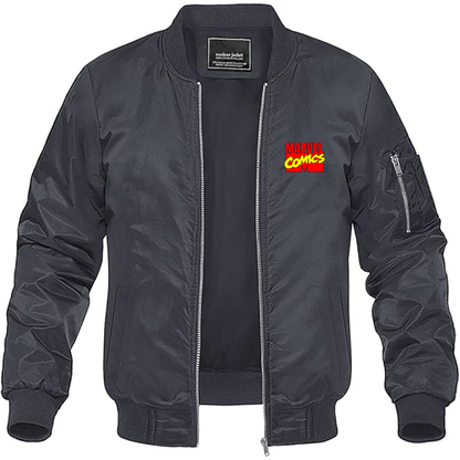 Men's Marvel Comics Logo Lightweight Bomber Jacket Windbreaker Softshell Varsity Jacket Coat