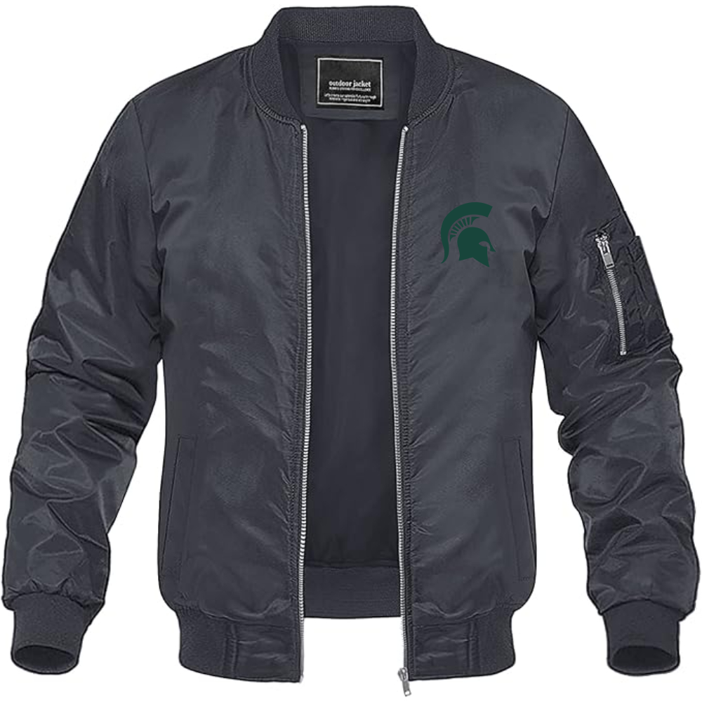 Men's Michigan State Spartans Logo Lightweight Bomber Jacket Windbreaker Softshell Varsity Jacket Coat