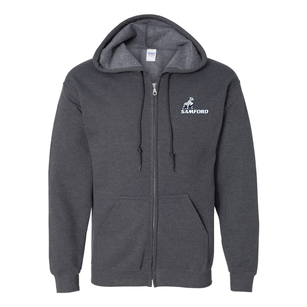 Men's Samford Bulldogs Logo Gildan  Heavy Blend Full Zip Hooded Sweatshirt