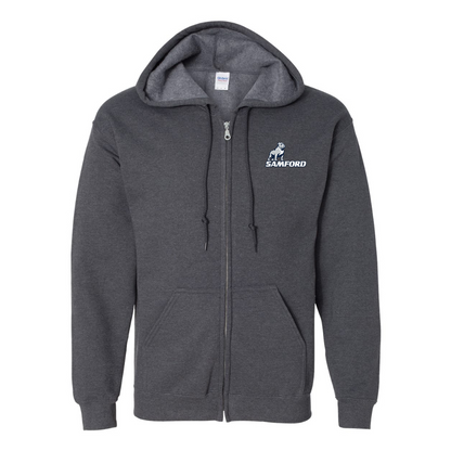 Men's Samford Bulldogs Logo Gildan  Heavy Blend Full Zip Hooded Sweatshirt