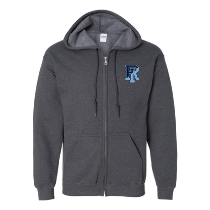Men's Rhode Island Rams Logo Gildan  Heavy Blend Full Zip Hooded Sweatshirt