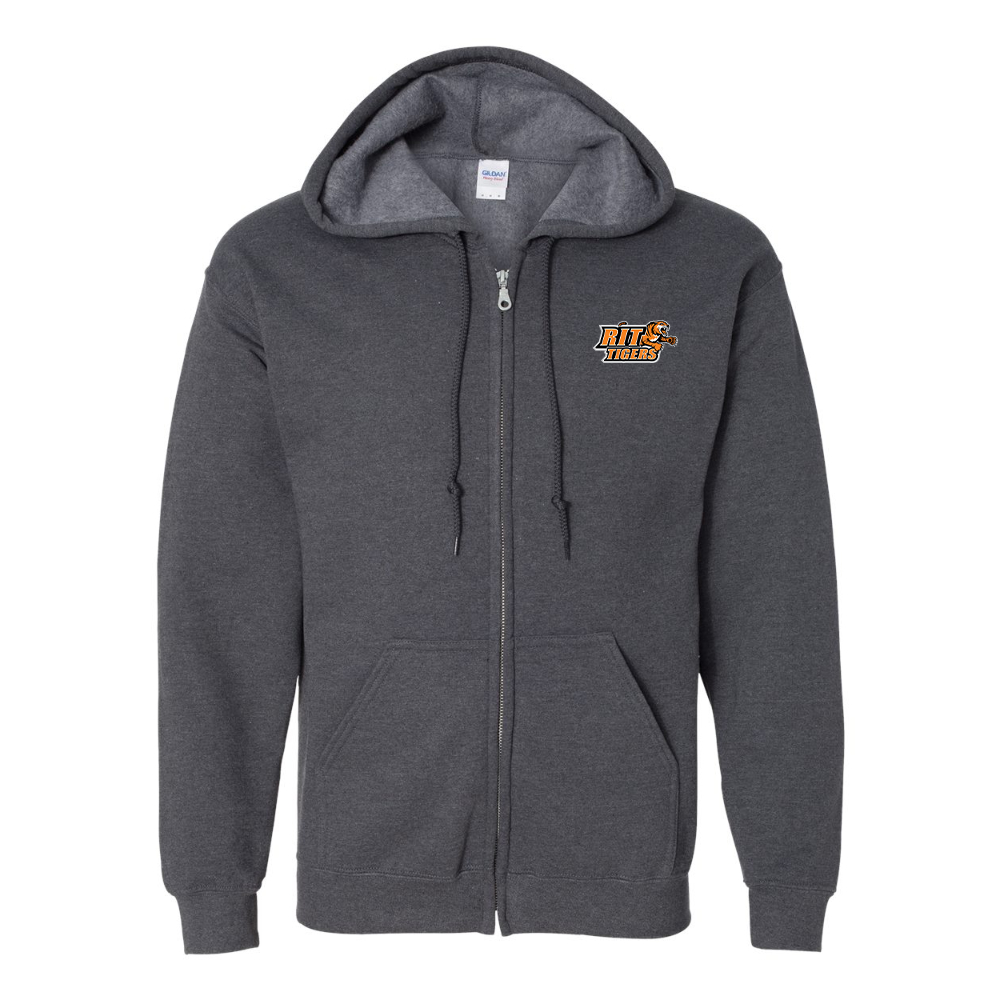 Men's RIT Tigers Logo Gildan  Heavy Blend Full Zip Hooded Sweatshirt