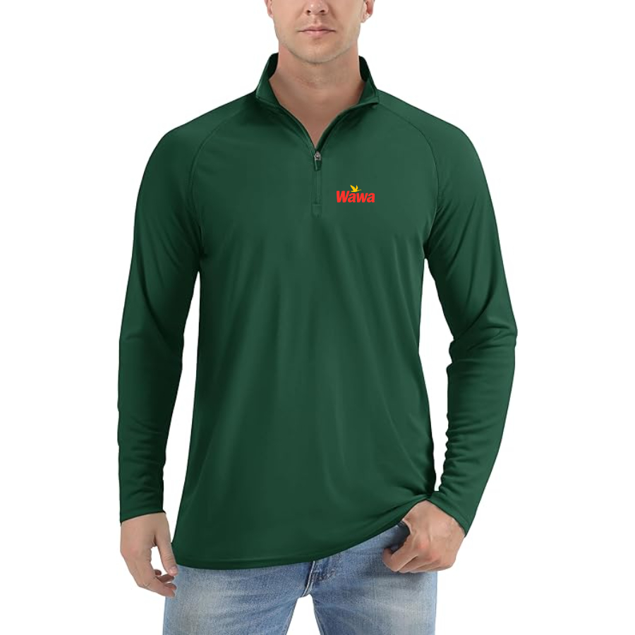 Men's Wawa Gas Station Logo Lightweight Quarter-Zip Athletic Shirt Long Sleeve Performance Wear