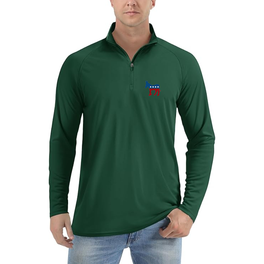 Men's Democrat Election Symbol Lightweight Quarter-Zip Athletic Shirt Long Sleeve Performance Wear