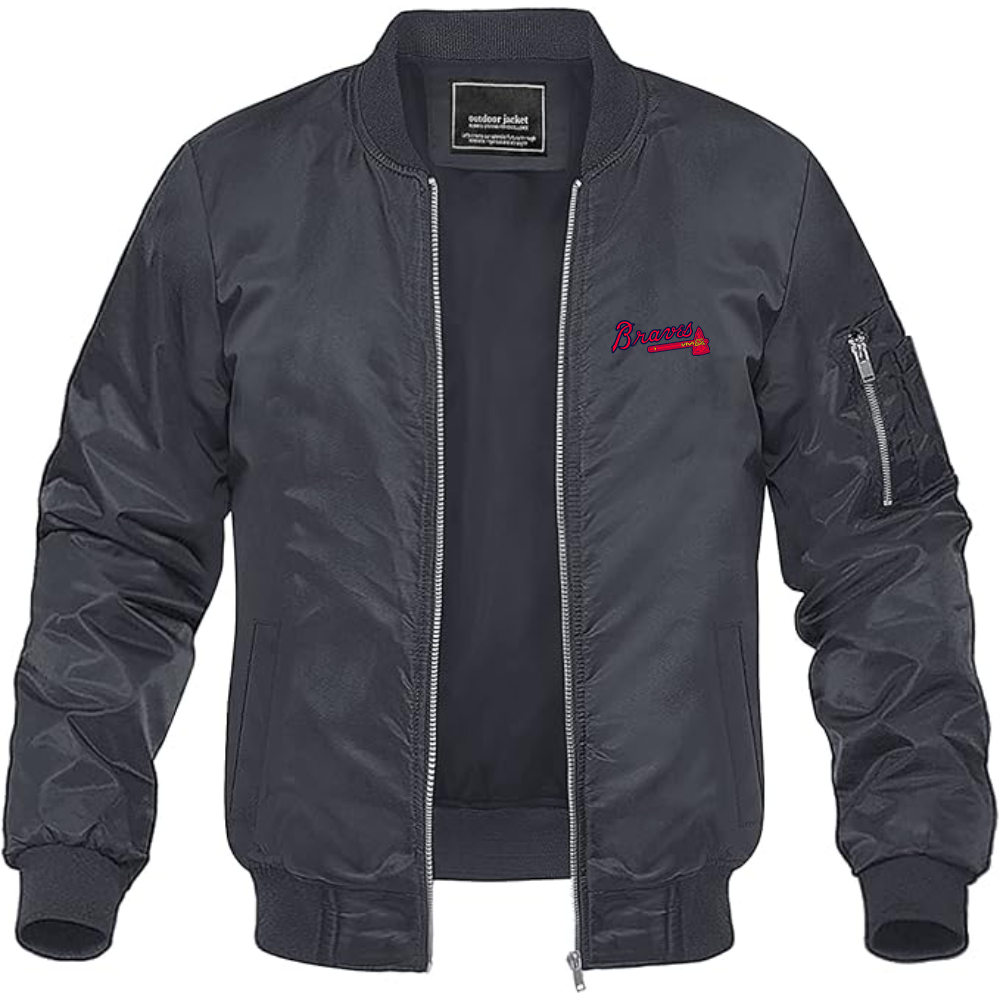 Men's Atlanta Braves Logo Lightweight Bomber Jacket Windbreaker Softshell Varsity Jacket Coat