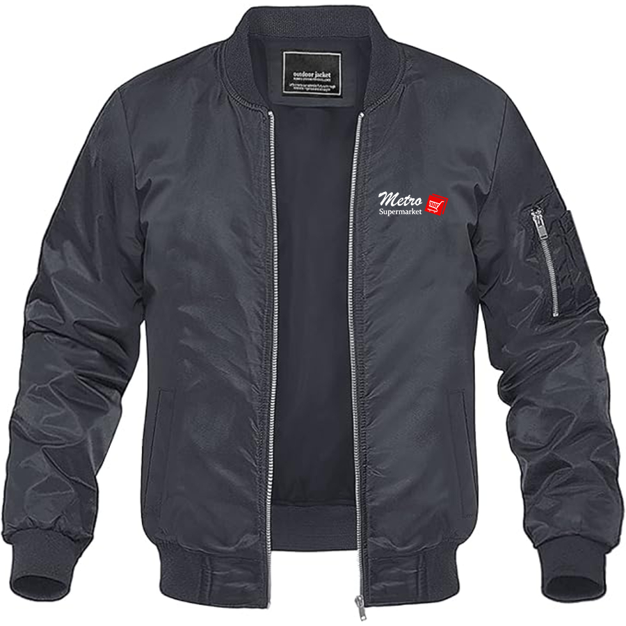 Men's Metro Supermarket Logo Lightweight Bomber Jacket Windbreaker Softshell Varsity Jacket Coat