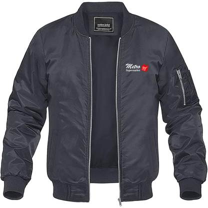 Men's Metro Supermarket Logo Lightweight Bomber Jacket Windbreaker Softshell Varsity Jacket Coat