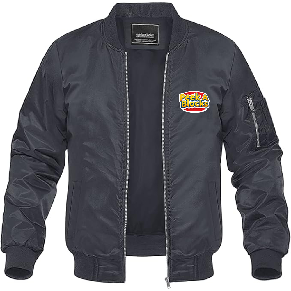 Men's Peek A Blocks Logo Lightweight Bomber Jacket Windbreaker Softshell Varsity Jacket Coat