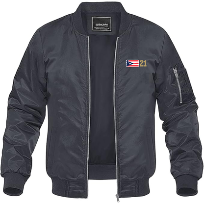 Men's  Liga de Beisbol Profesional Roberto Clemente Logo Lightweight Bomber Jacket Windbreaker Softshell Varsity Jacket Coat