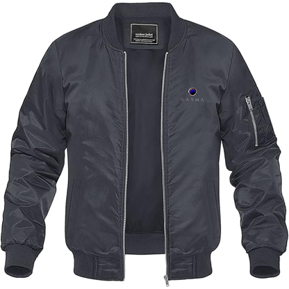 Men's Karma Logo Lightweight Bomber Jacket Windbreaker Softshell Varsity Jacket Coat