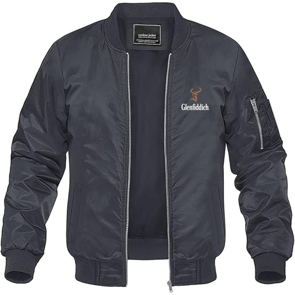 Men's Glenfiddich Logo Lightweight Bomber Jacket Windbreaker Softshell Varsity Jacket Coat