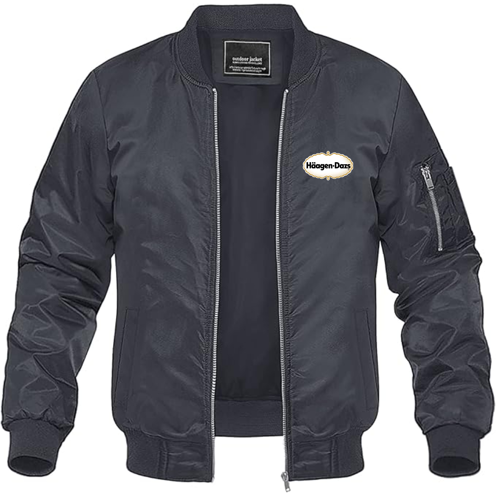 Men's Haagen Dazs Logo Lightweight Bomber Jacket Windbreaker Softshell Varsity Jacket Coat