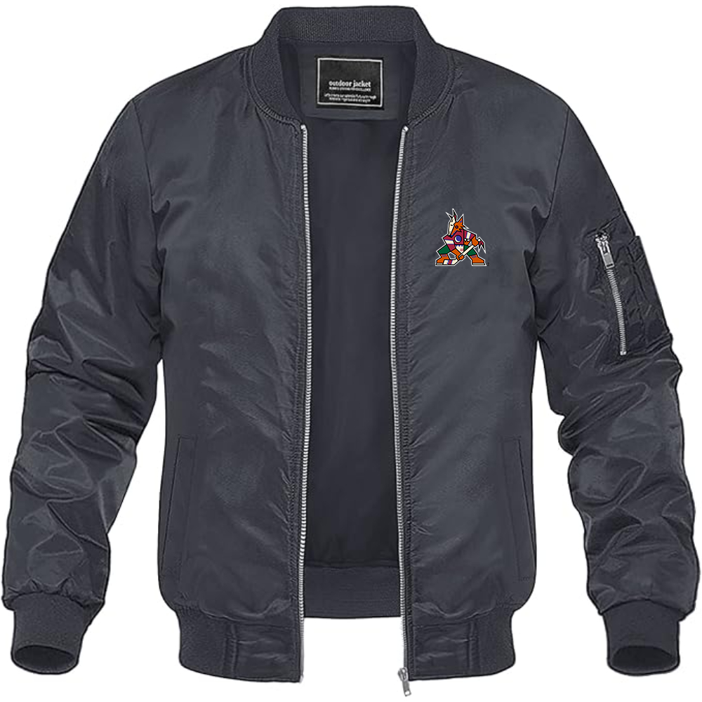 Men's Arizona Coyotes Logo Lightweight Bomber Jacket Windbreaker Softshell Varsity Jacket Coat