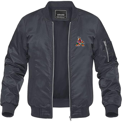 Men's Arizona Coyotes Logo Lightweight Bomber Jacket Windbreaker Softshell Varsity Jacket Coat