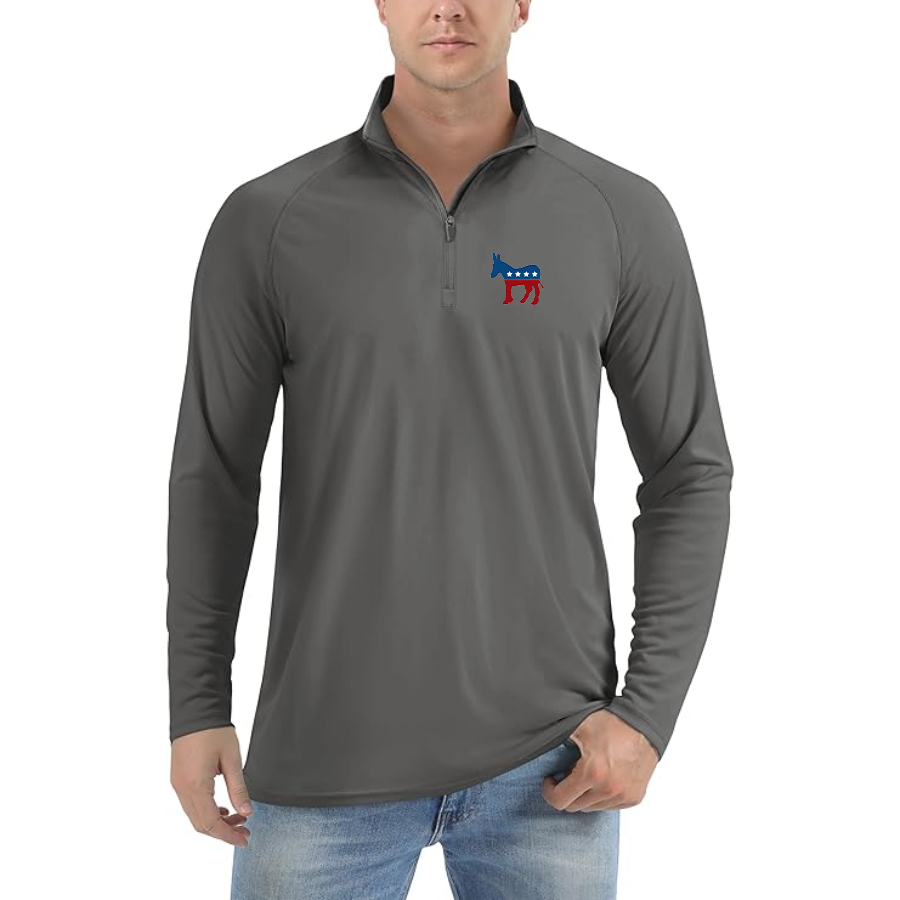 Men's Democrat Election Symbol Lightweight Quarter-Zip Athletic Shirt Long Sleeve Performance Wear