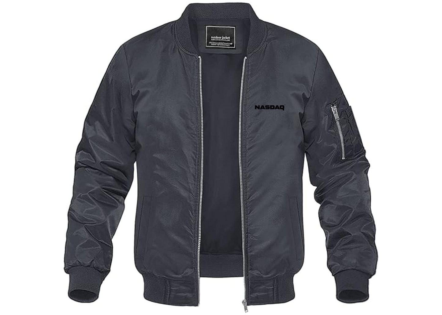 Men's Nasdaq Logo Lightweight Bomber Jacket Windbreaker Softshell Varsity Jacket Coat