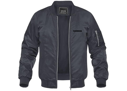 Men's Nasdaq Logo Lightweight Bomber Jacket Windbreaker Softshell Varsity Jacket Coat
