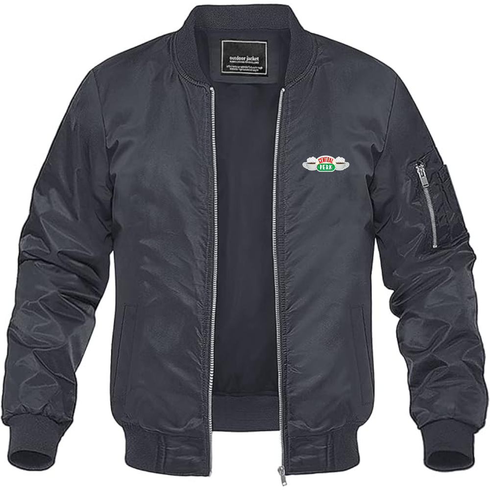 Men's Central Perk Logo Lightweight Bomber Jacket Windbreaker Softshell Varsity Jacket Coat