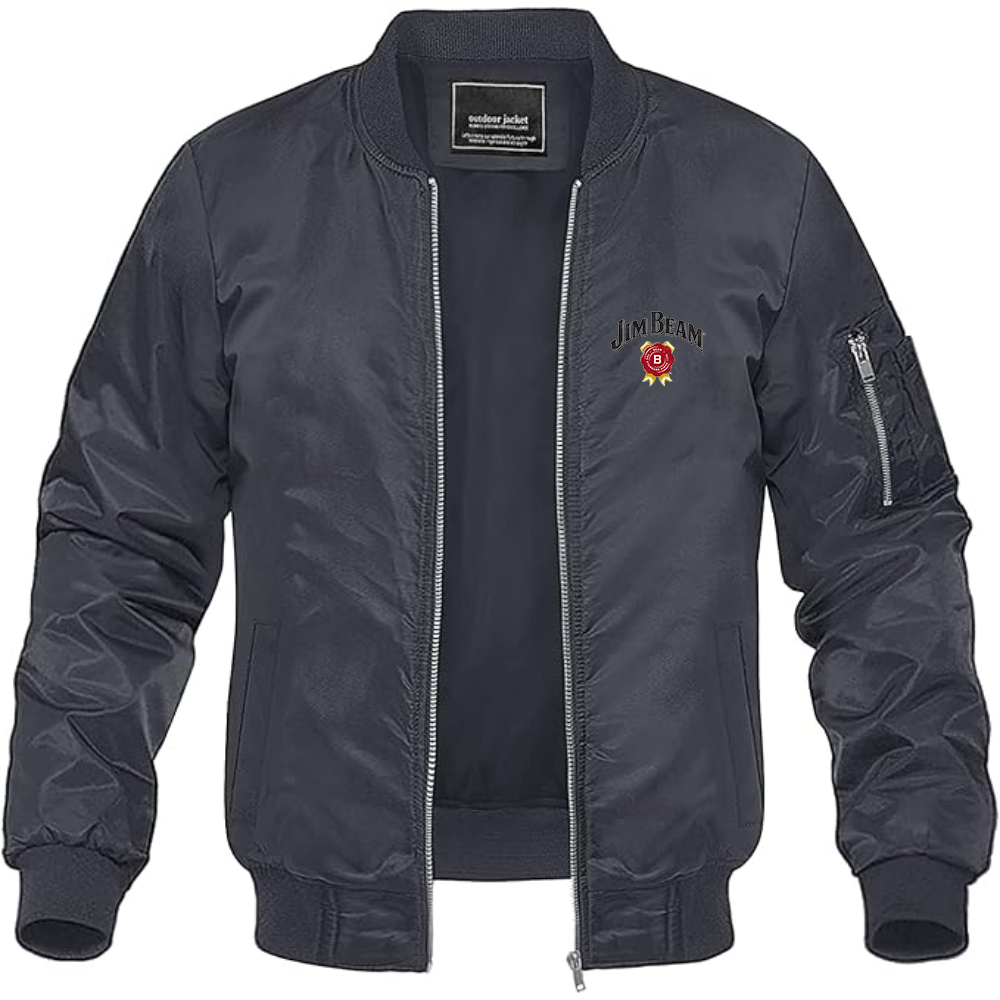 Men's Jim Beam Logo Lightweight Bomber Jacket Windbreaker Softshell Varsity Jacket Coat