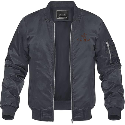 Men's Godiva Logo Lightweight Bomber Jacket Windbreaker Softshell Varsity Jacket Coat
